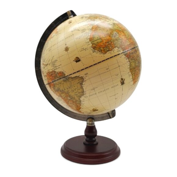 Annova 10" Antique Globe with Brass Metal Arch and Solid Wood Base World Map - Picture 2 of 15